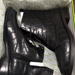 Sam Edelman Black Crocodile Pattern Combat Boots